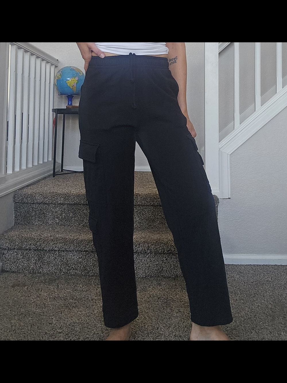 Garage Womens Black Cargo Wide-Leg Sweats